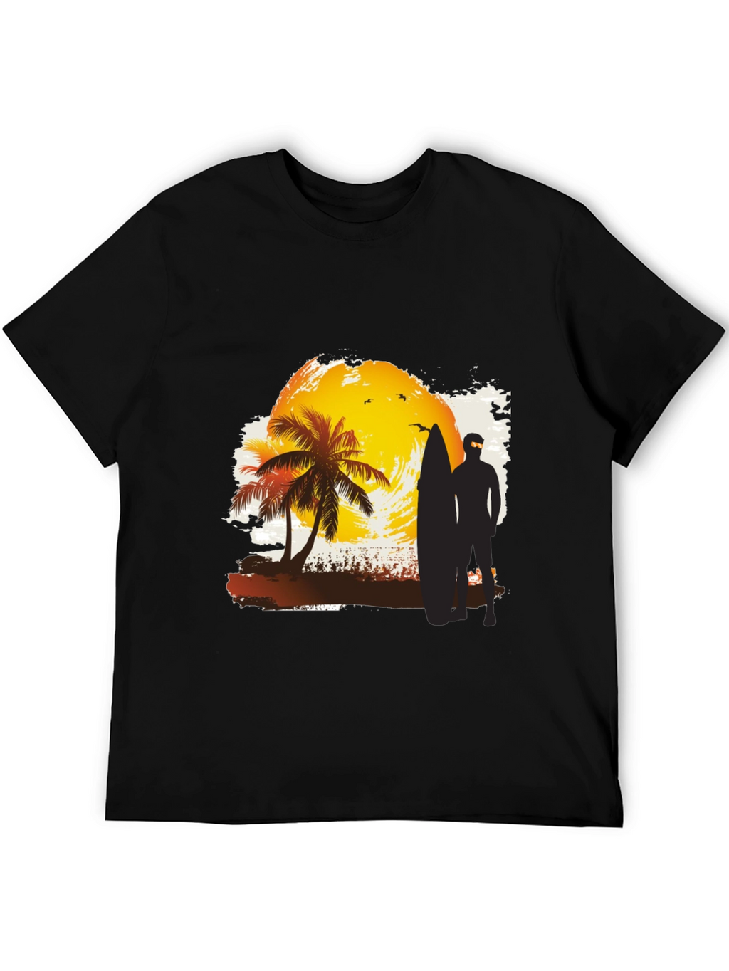 Sunset Surfer Graphic Tee - Black Cotton T-Shirt