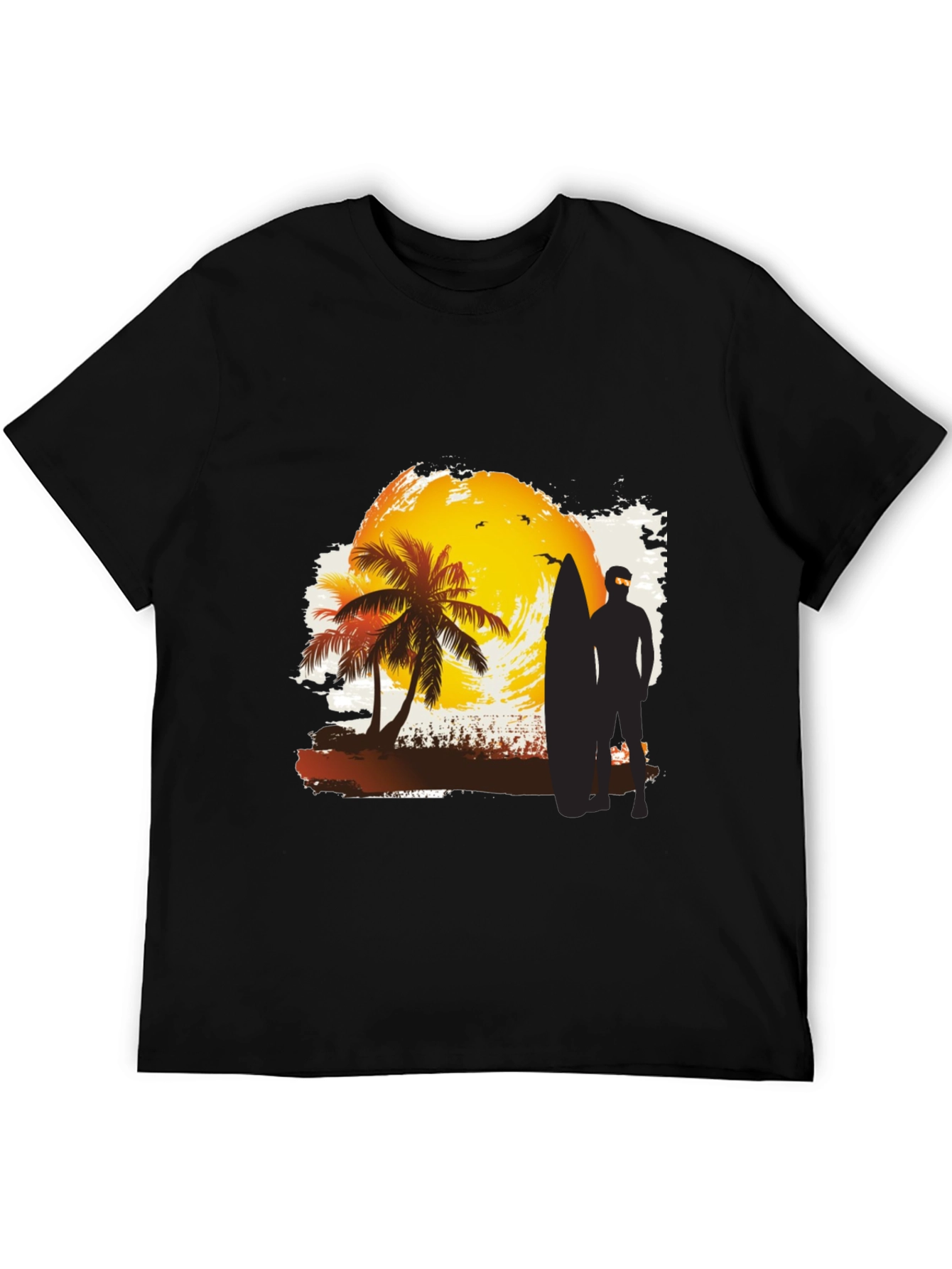 Sunset Surfer Graphic Tee - Black Cotton T-Shirt