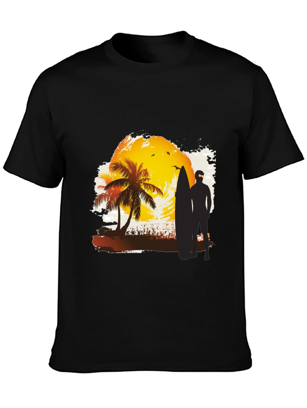 Sunset Surfer Graphic Tee - Black Cotton T-Shirt