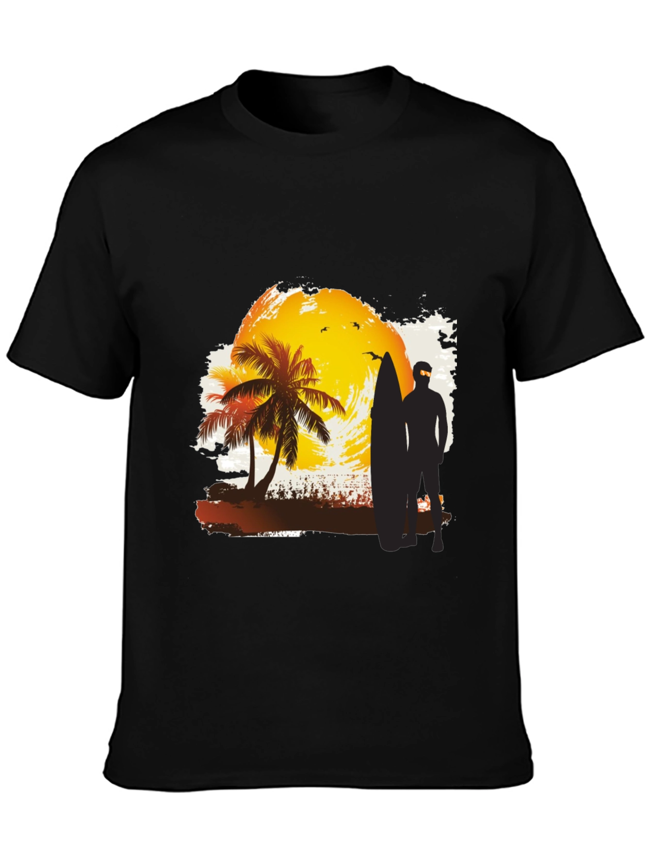 Sunset Surfer Graphic Tee - Black Cotton T-Shirt