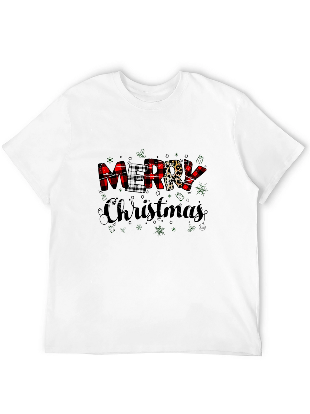 Merry Christmas Buffalo Plaid Leopard Print T-Shirt