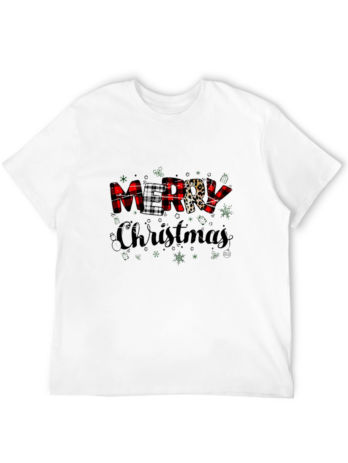 Merry Christmas Buffalo Plaid Leopard Print T-Shirt