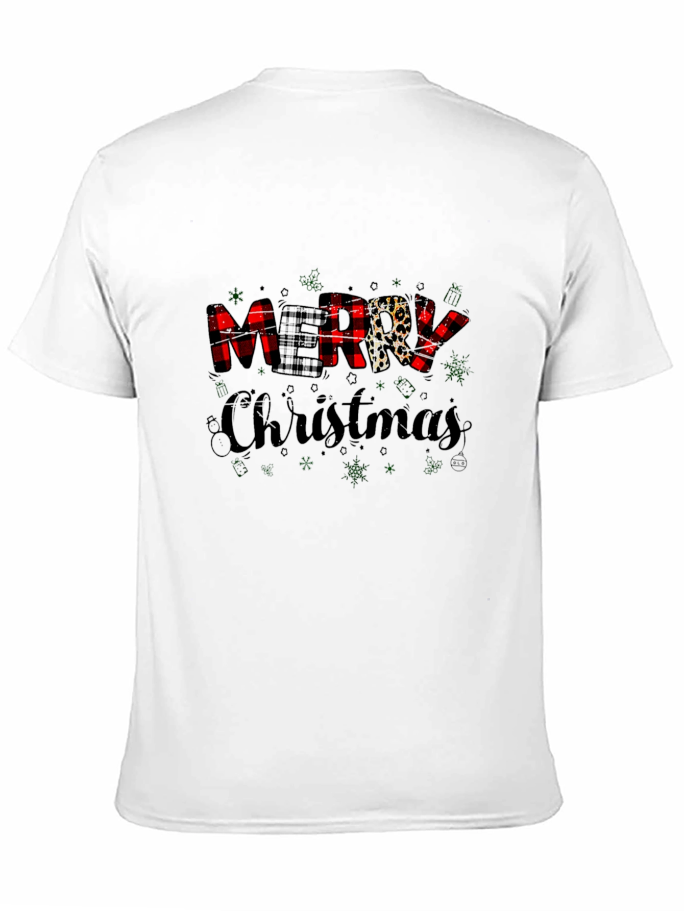Merry Christmas Buffalo Plaid Leopard Print T-Shirt