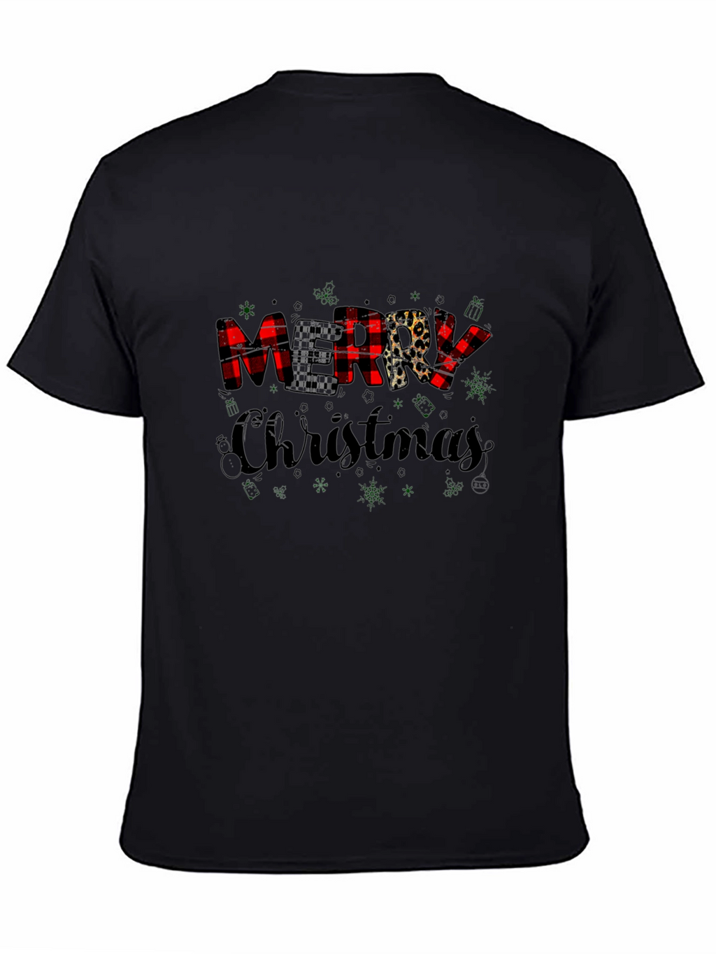 Merry Christmas Buffalo Plaid Leopard Print T-Shirt