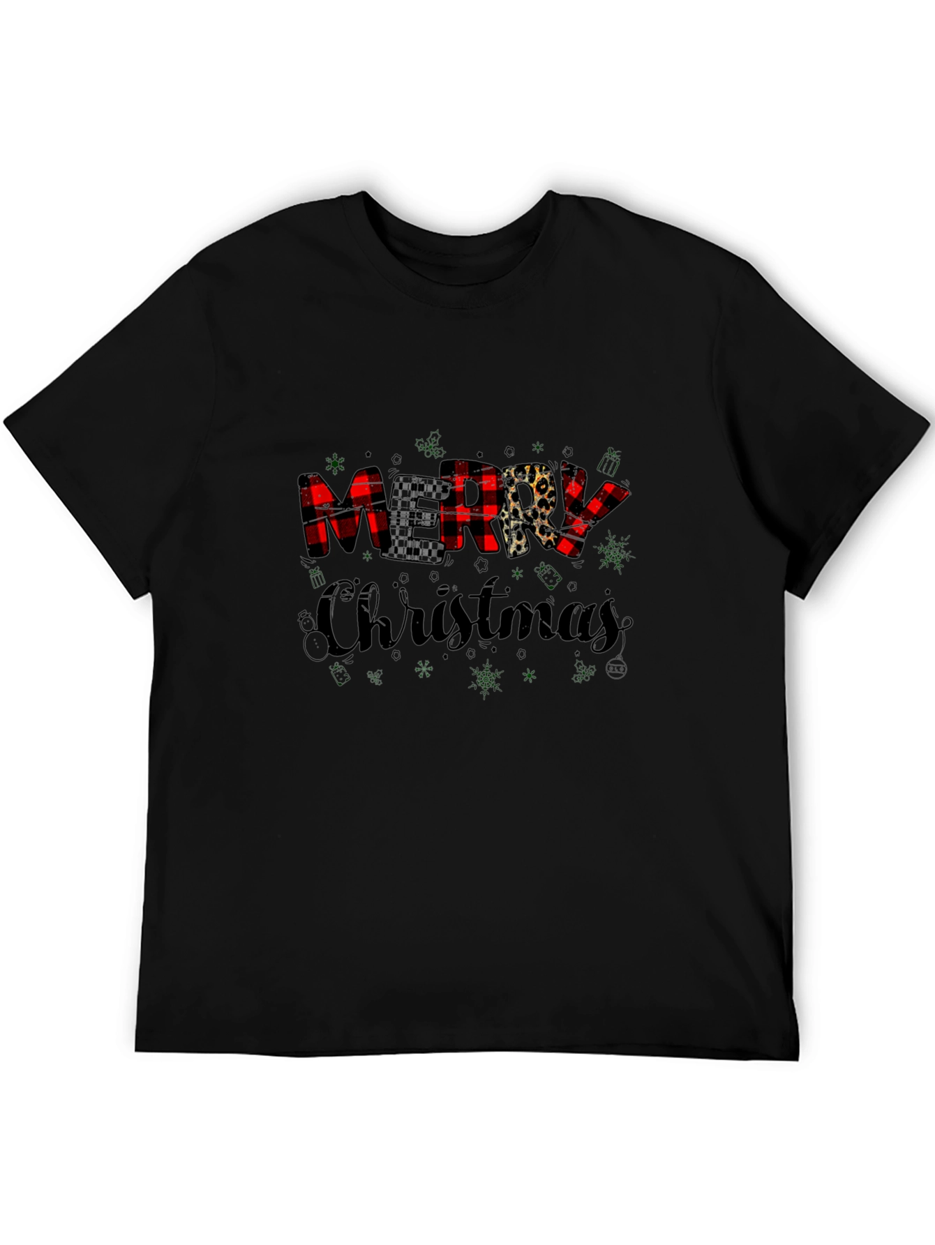 Merry Christmas Buffalo Plaid Leopard Print T-Shirt