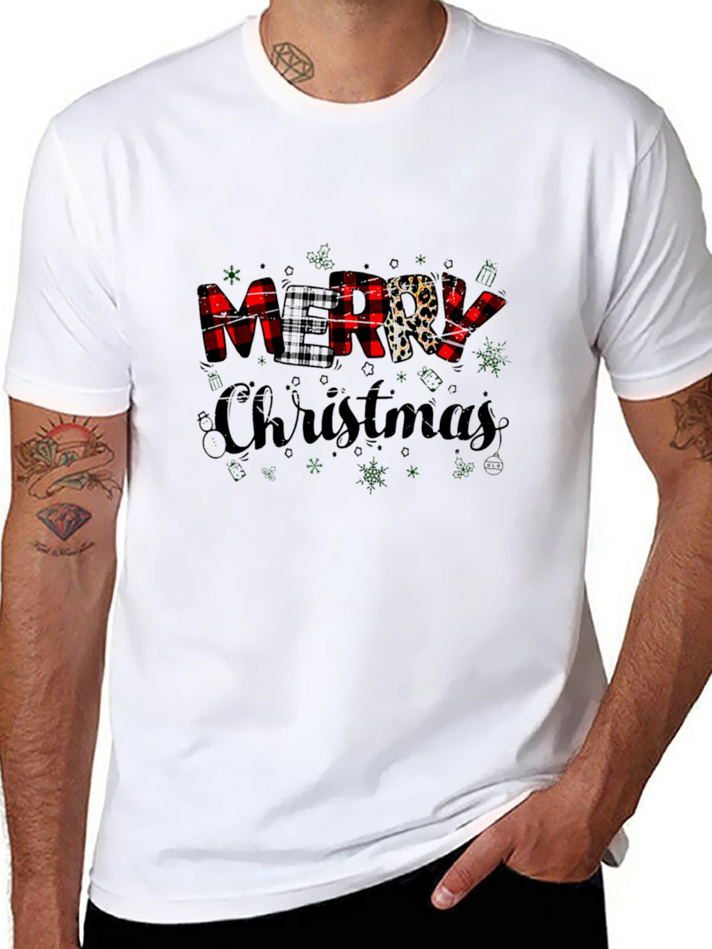 Merry Christmas Buffalo Plaid Leopard Print T-Shirt