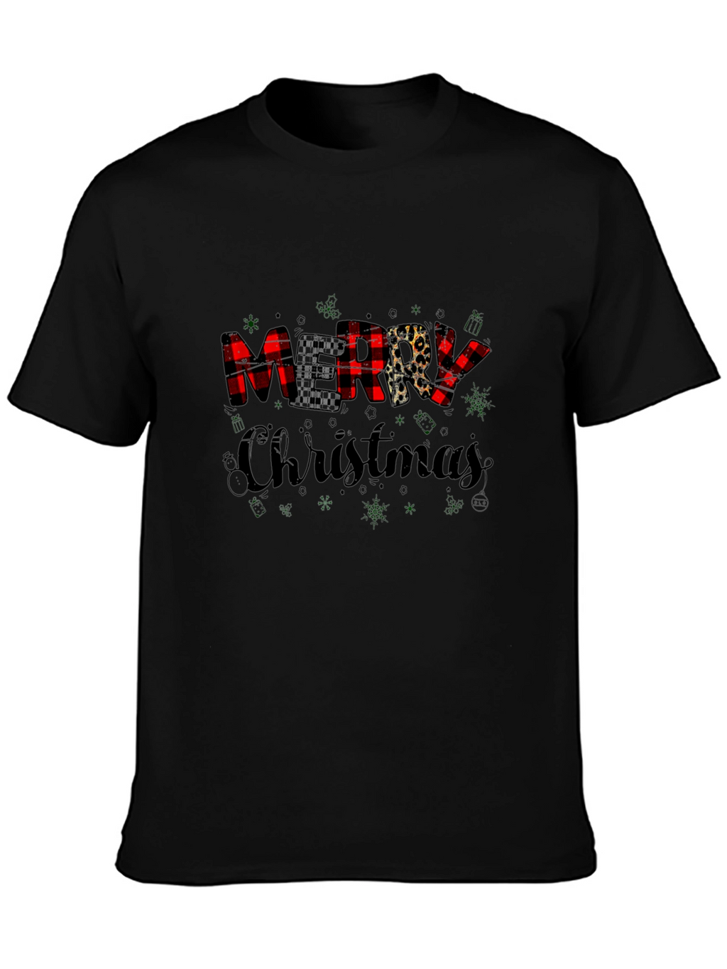 Merry Christmas Buffalo Plaid Leopard Print T-Shirt
