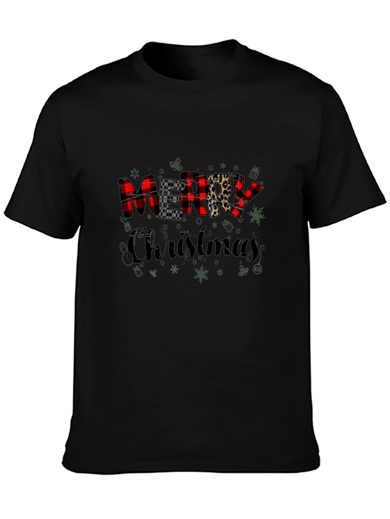 Merry Christmas Buffalo Plaid Leopard Print T-Shirt