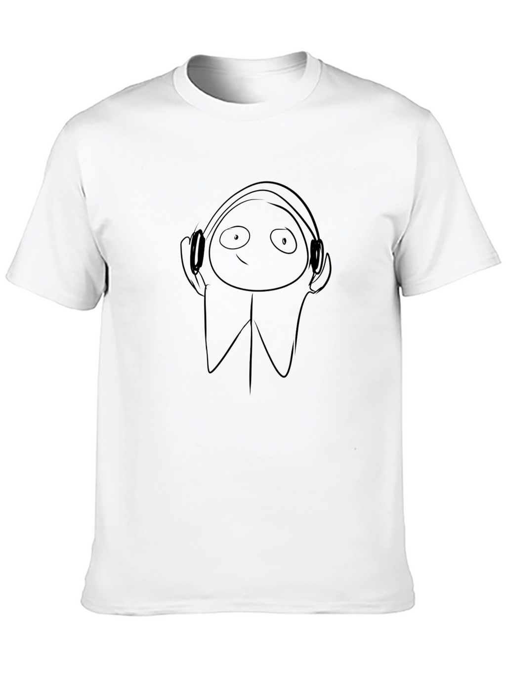Mens Black T-Shirt with Cartoon Headphones Print