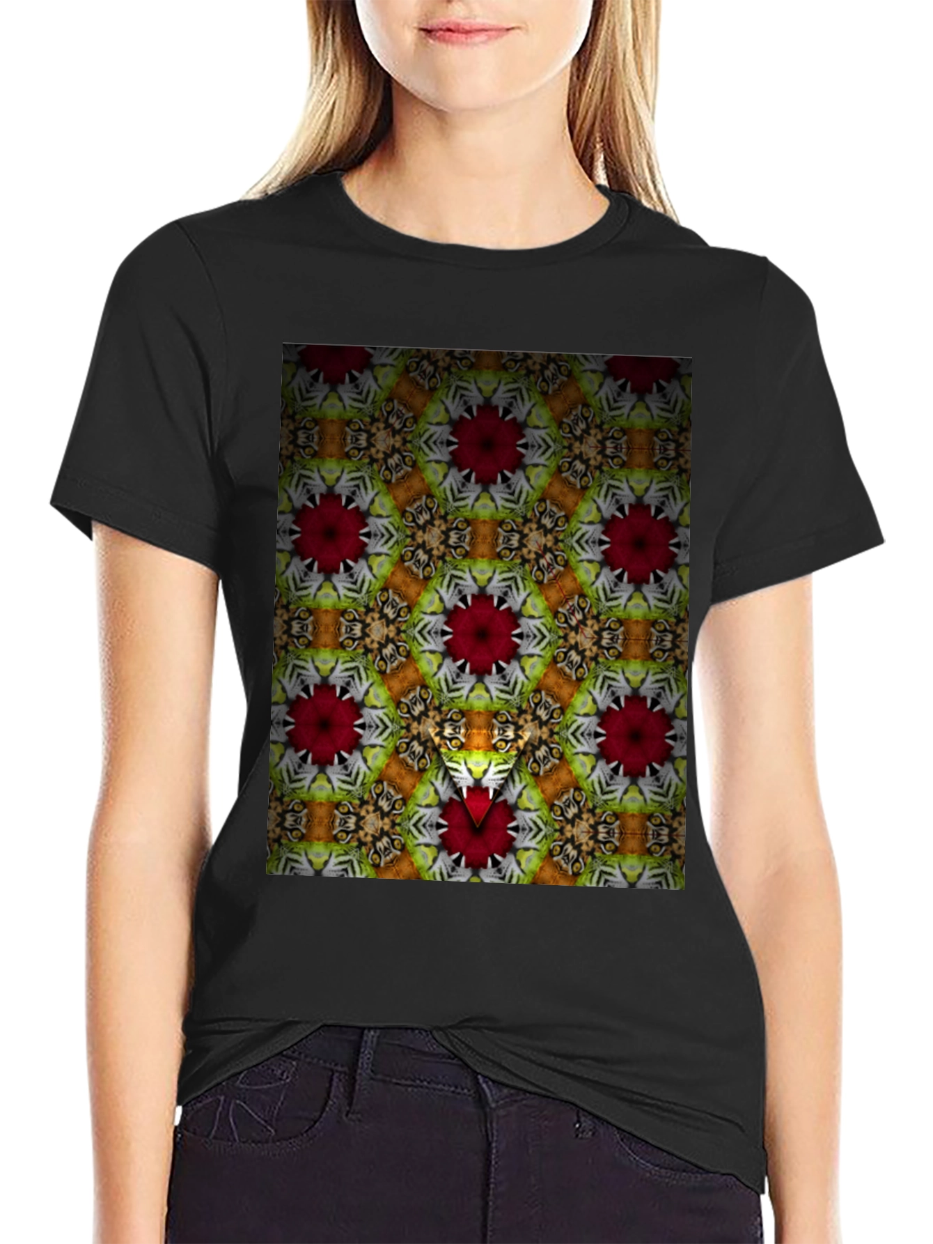 Kaleidoscope Floral Graphic Print Mens Black T-Shirt