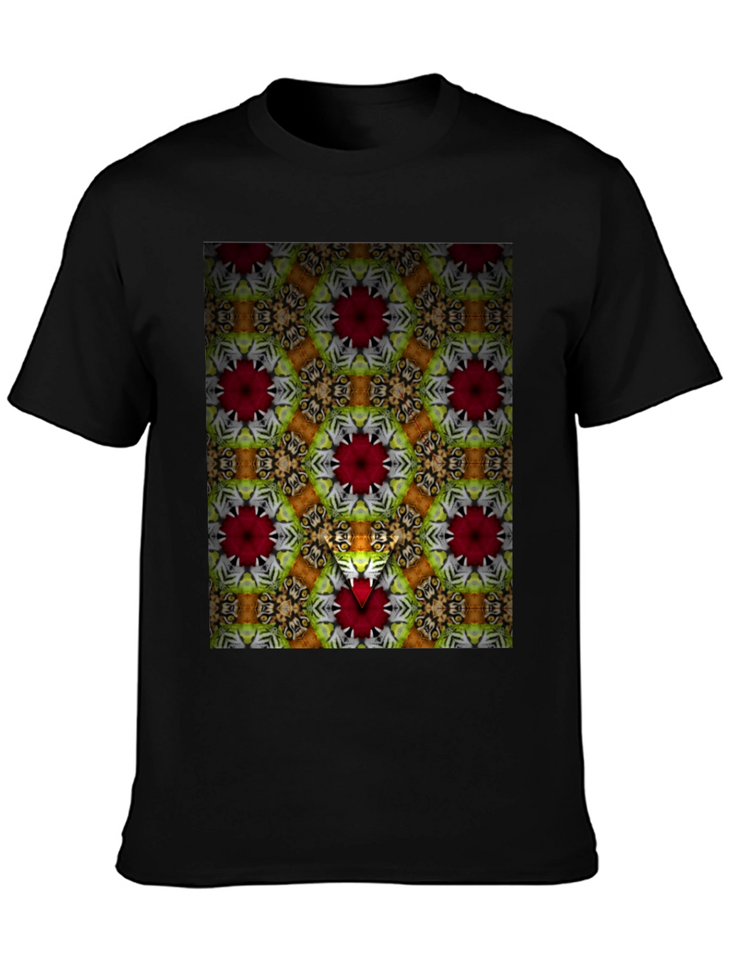 Kaleidoscope Floral Graphic Print Mens Black T-Shirt