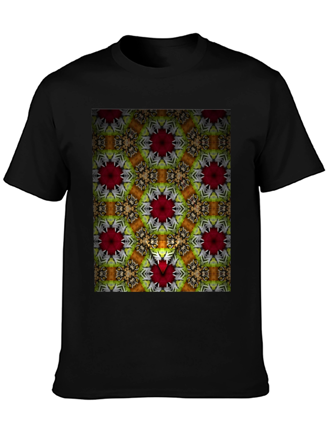 Kaleidoscope Floral Graphic Print Mens Black T-Shirt
