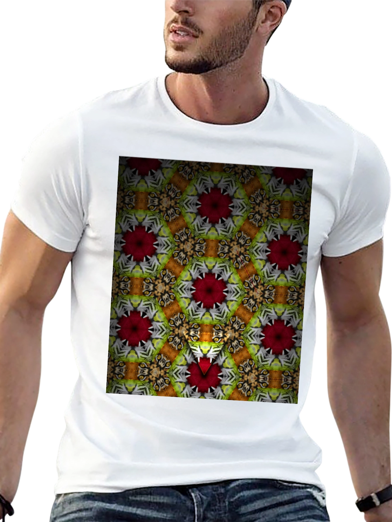 Kaleidoscope Floral Graphic Print Mens Black T-Shirt