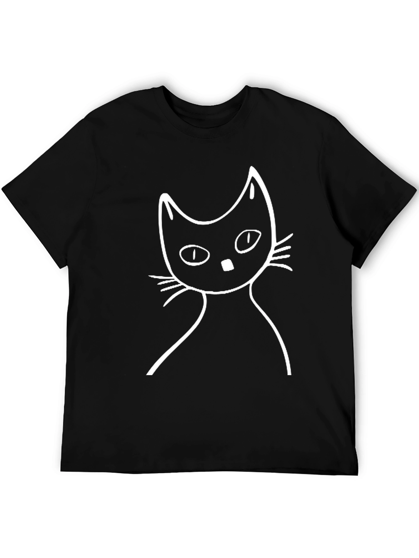 Minimalist Cat Graphic Tee - Black