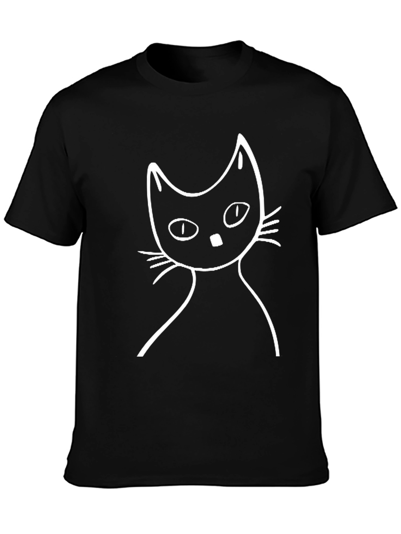 Minimalist Cat Graphic Tee - Black