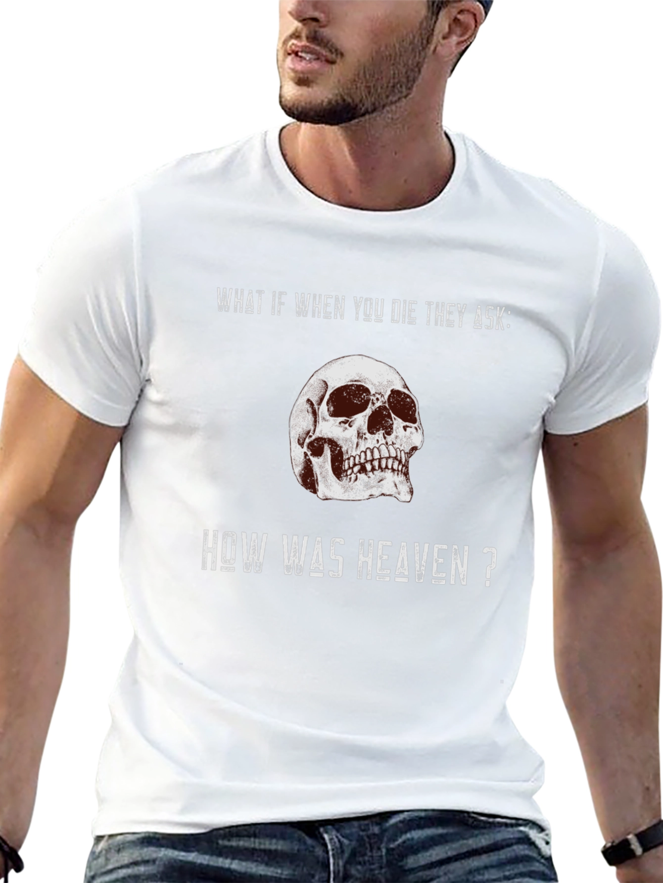 Skull Graphic T-Shirt - Heaven Quote - Black Cotton Tee
