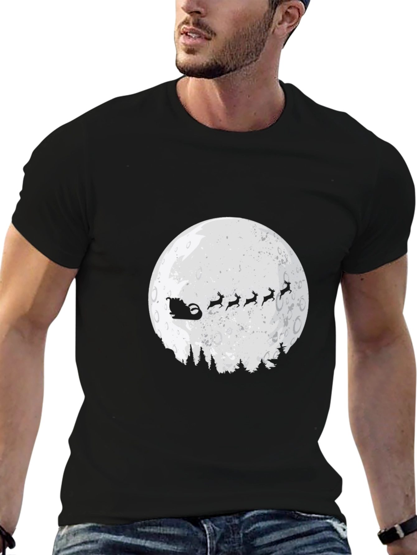 Santas Sleigh Moon T-Shirt - Holiday Christmas Tee