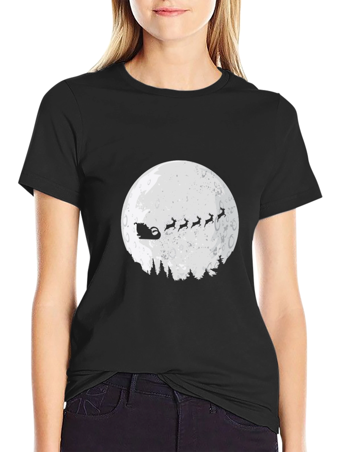 Santas Sleigh Moon T-Shirt - Holiday Christmas Tee