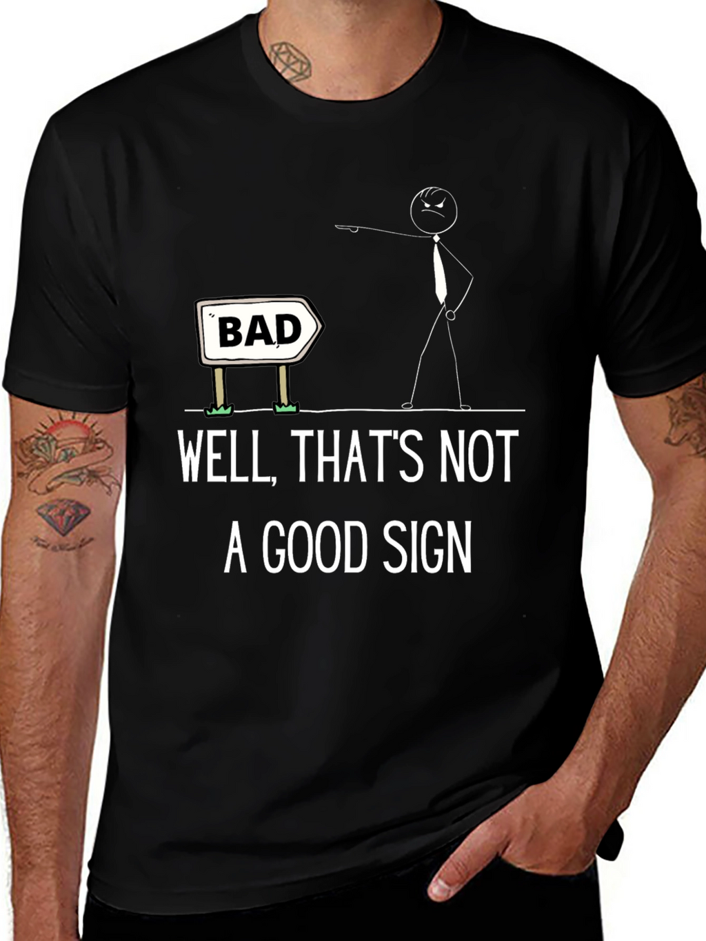 Humorous Bad Sign Graphic Tee - Unisex