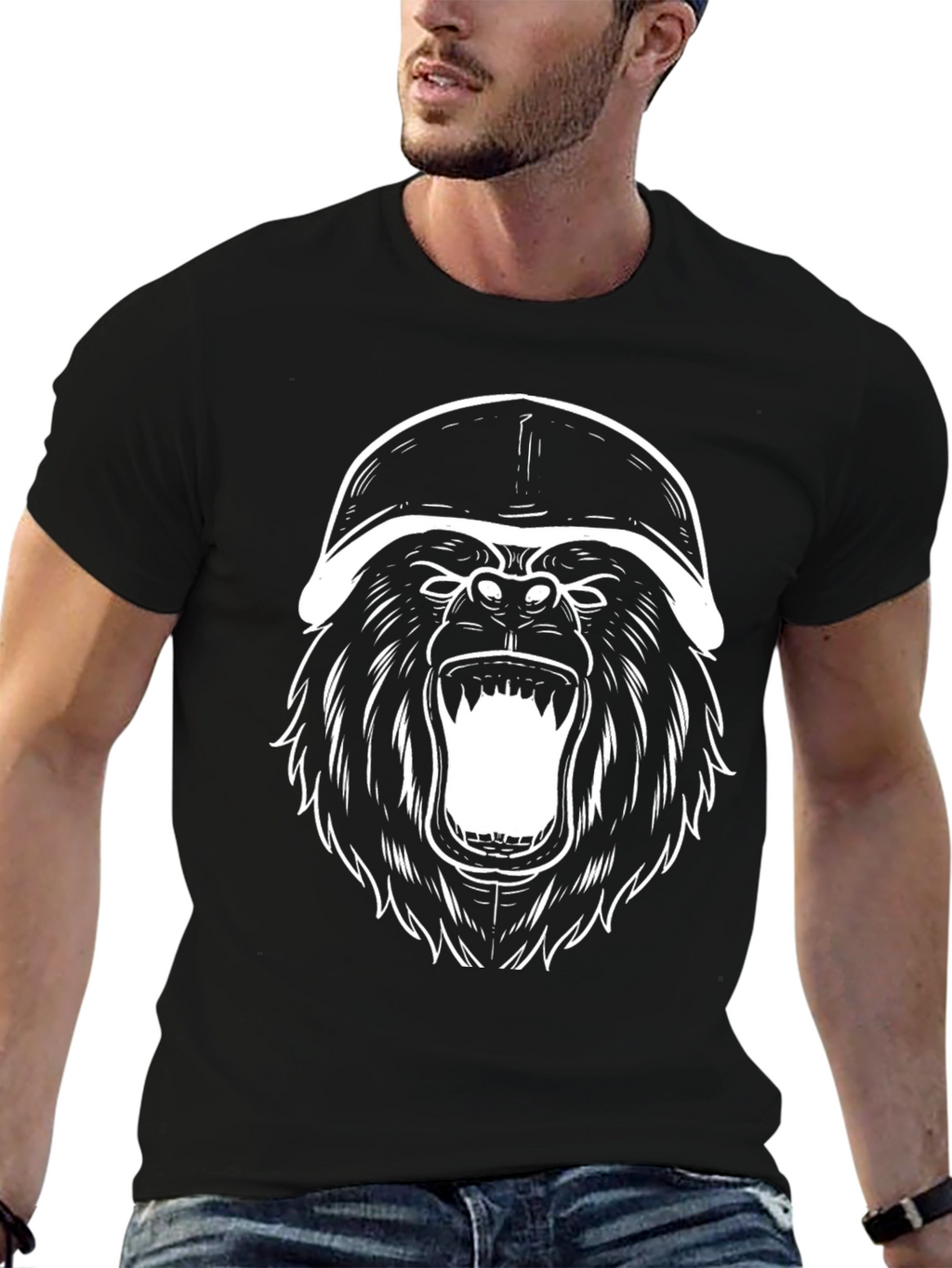 Gorilla Helmet Graphic Tee - Black