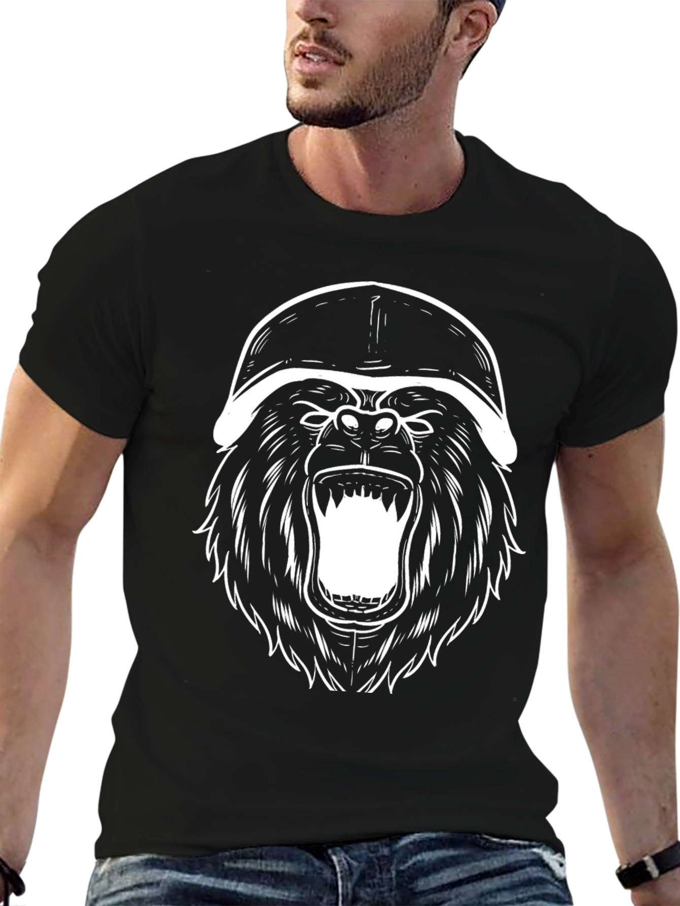 Gorilla Helmet Graphic Tee - Black