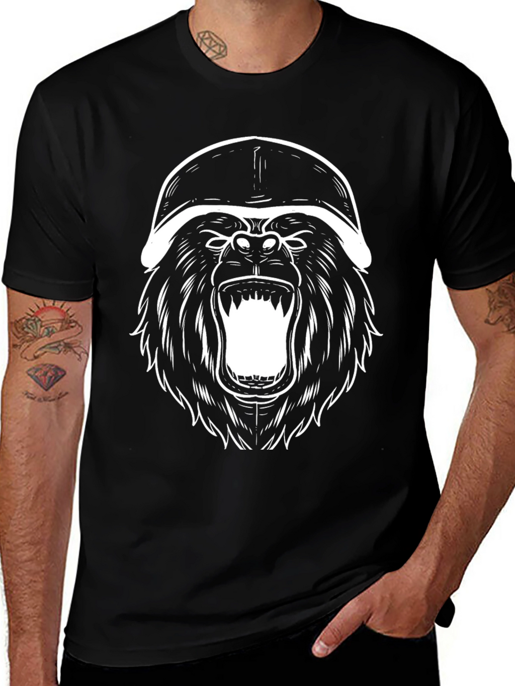 Gorilla Helmet Graphic Tee - Black