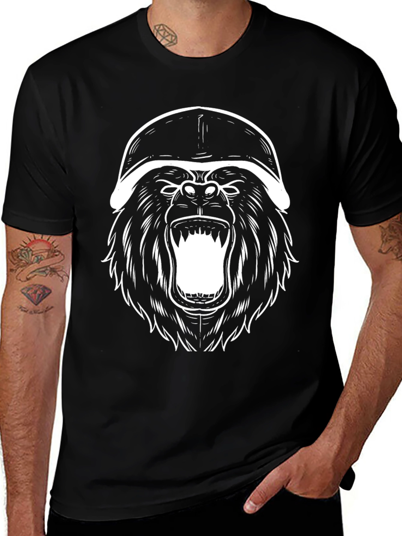 Gorilla Helmet Graphic Tee - Black