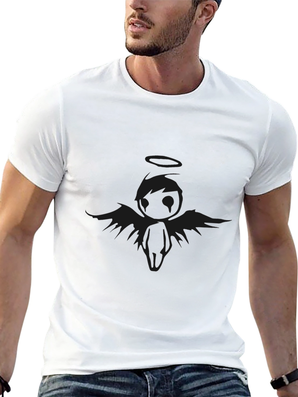 Mens Black Angel Graphic T-Shirt