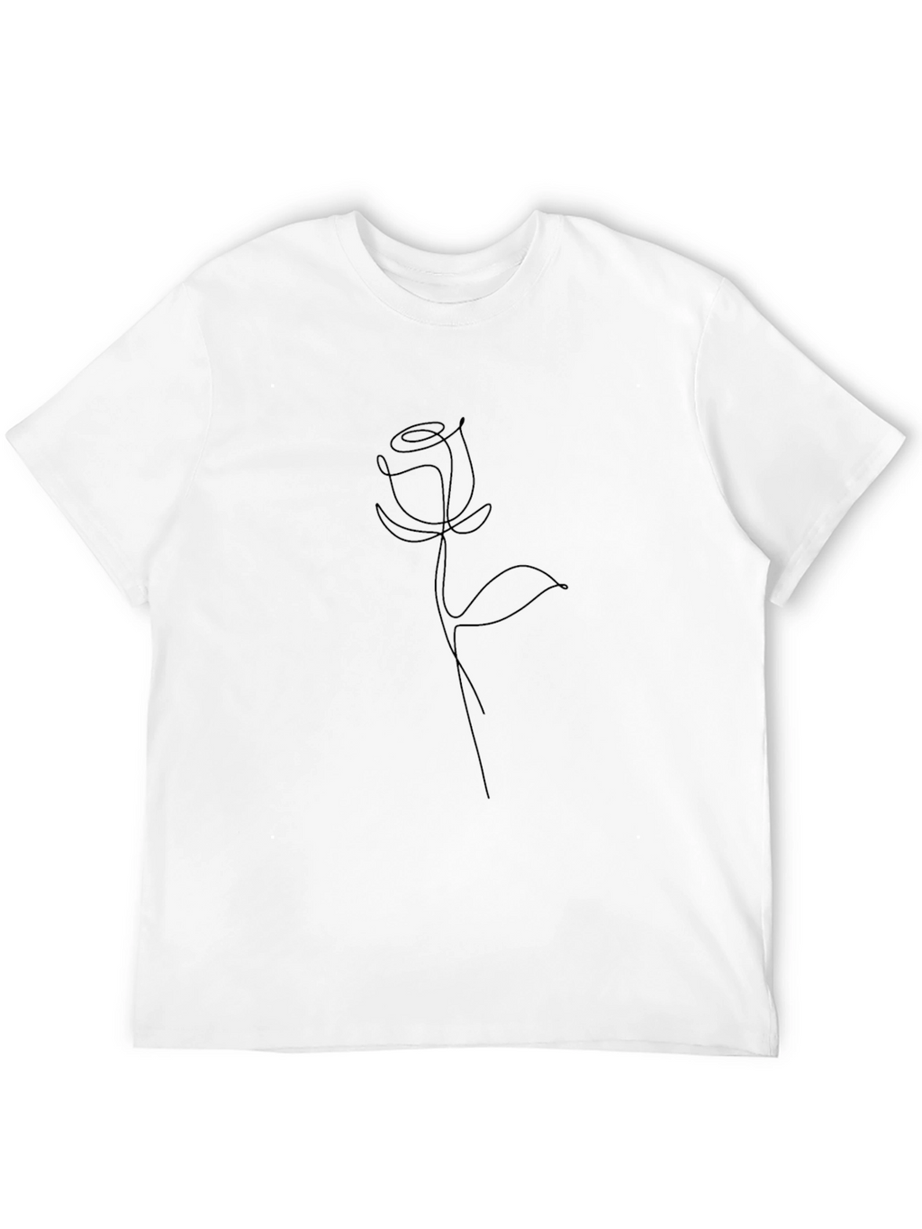 Minimalist Rose Line Art Black T-Shirt