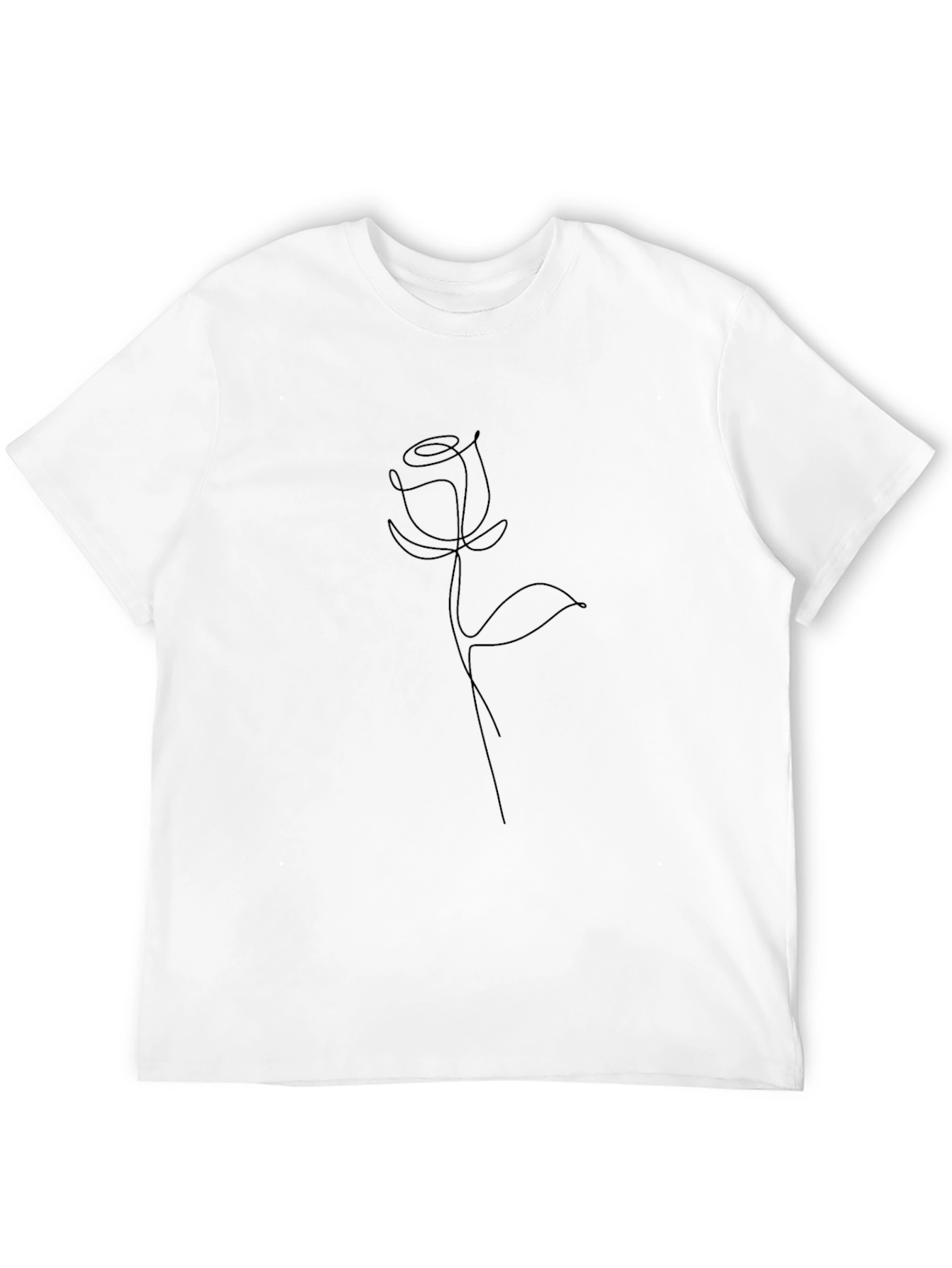 Minimalist Rose Line Art Black T-Shirt