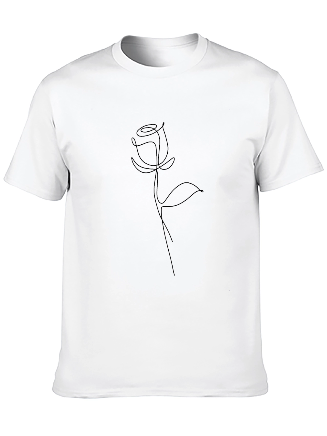 Minimalist Rose Line Art Black T-Shirt