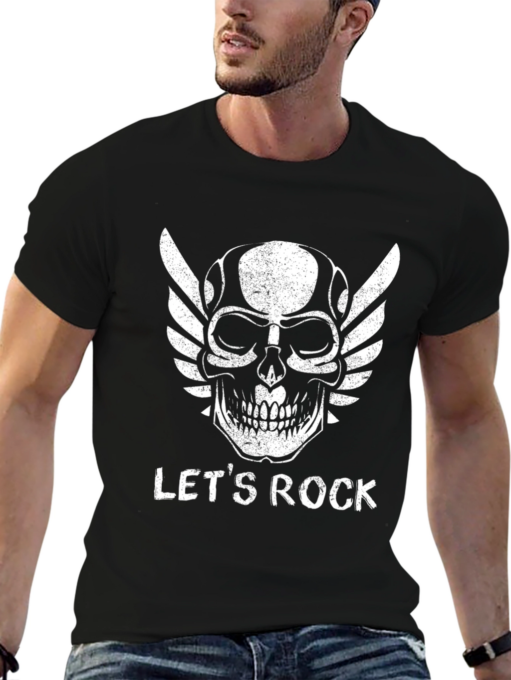 Lets Rock Skull Graphic Black T-Shirt
