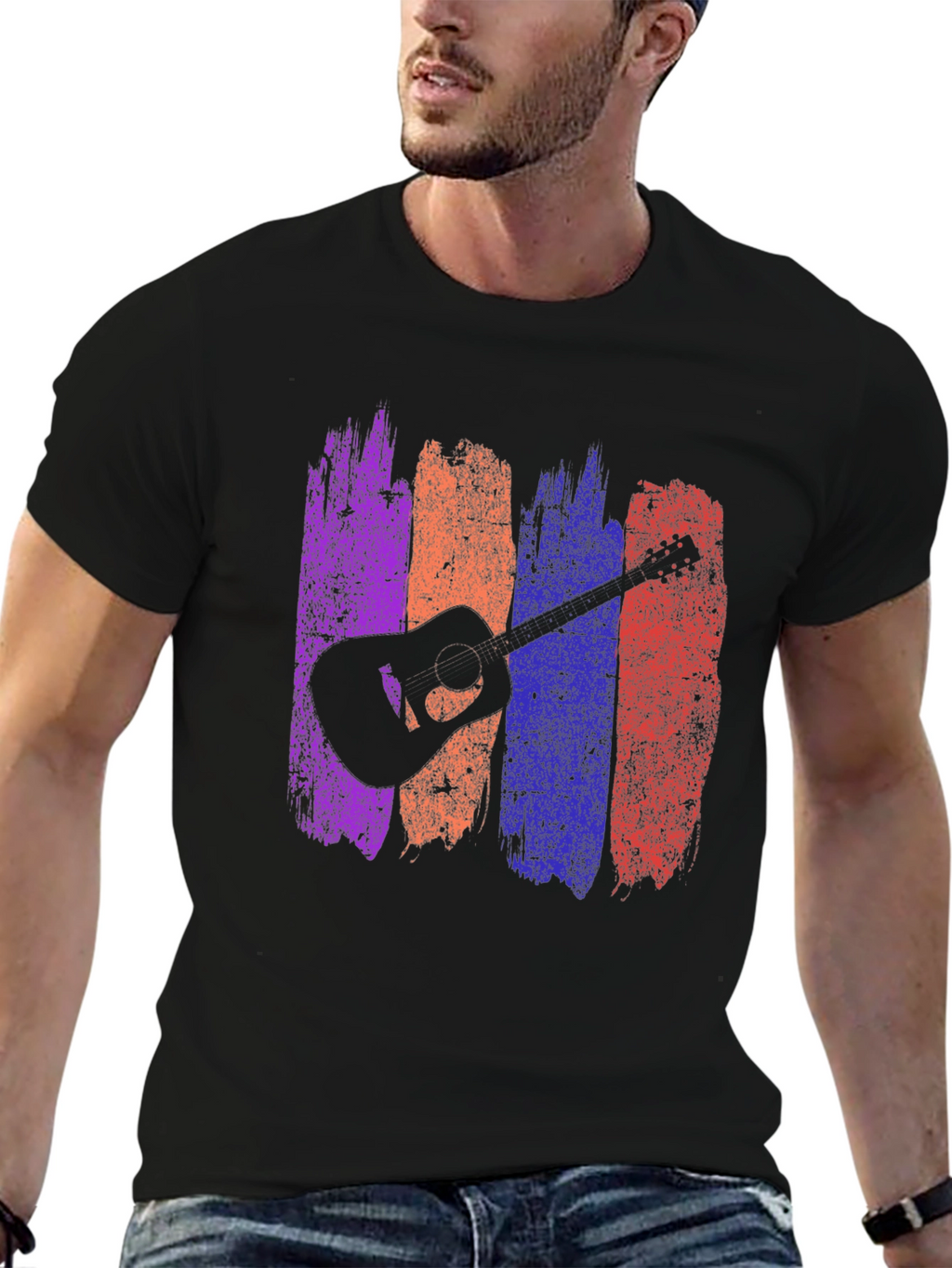 Guitar Silhouette Graphic Tee - Trendy Music Lover Shirt