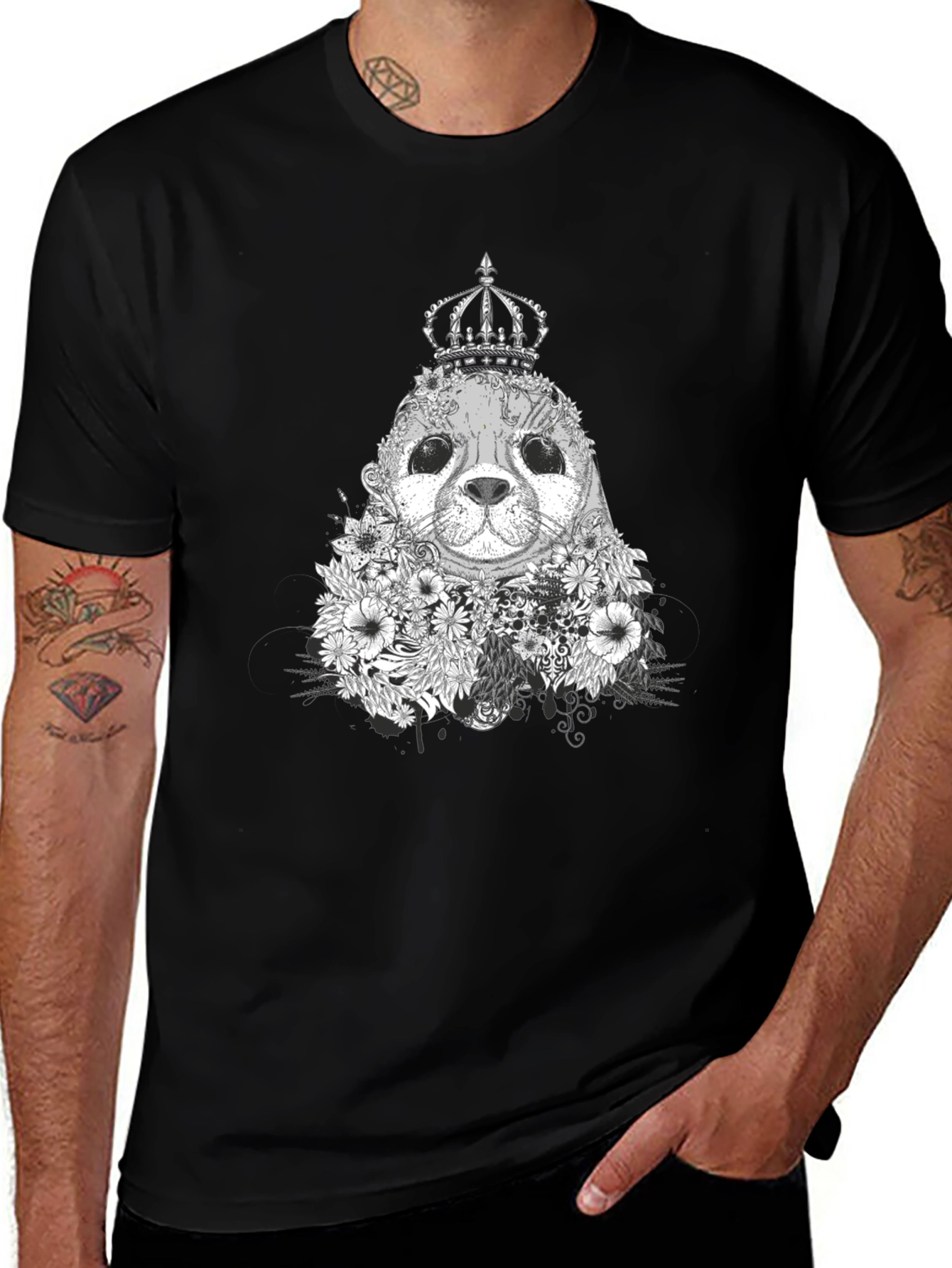 Seal King Floral T-Shirt - Black Graphic Tee