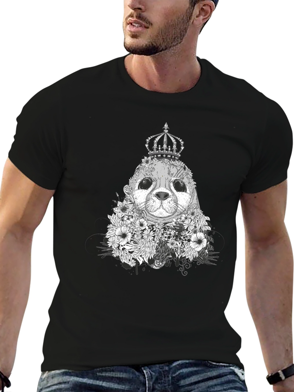 Seal King Floral T-Shirt - Black Graphic Tee