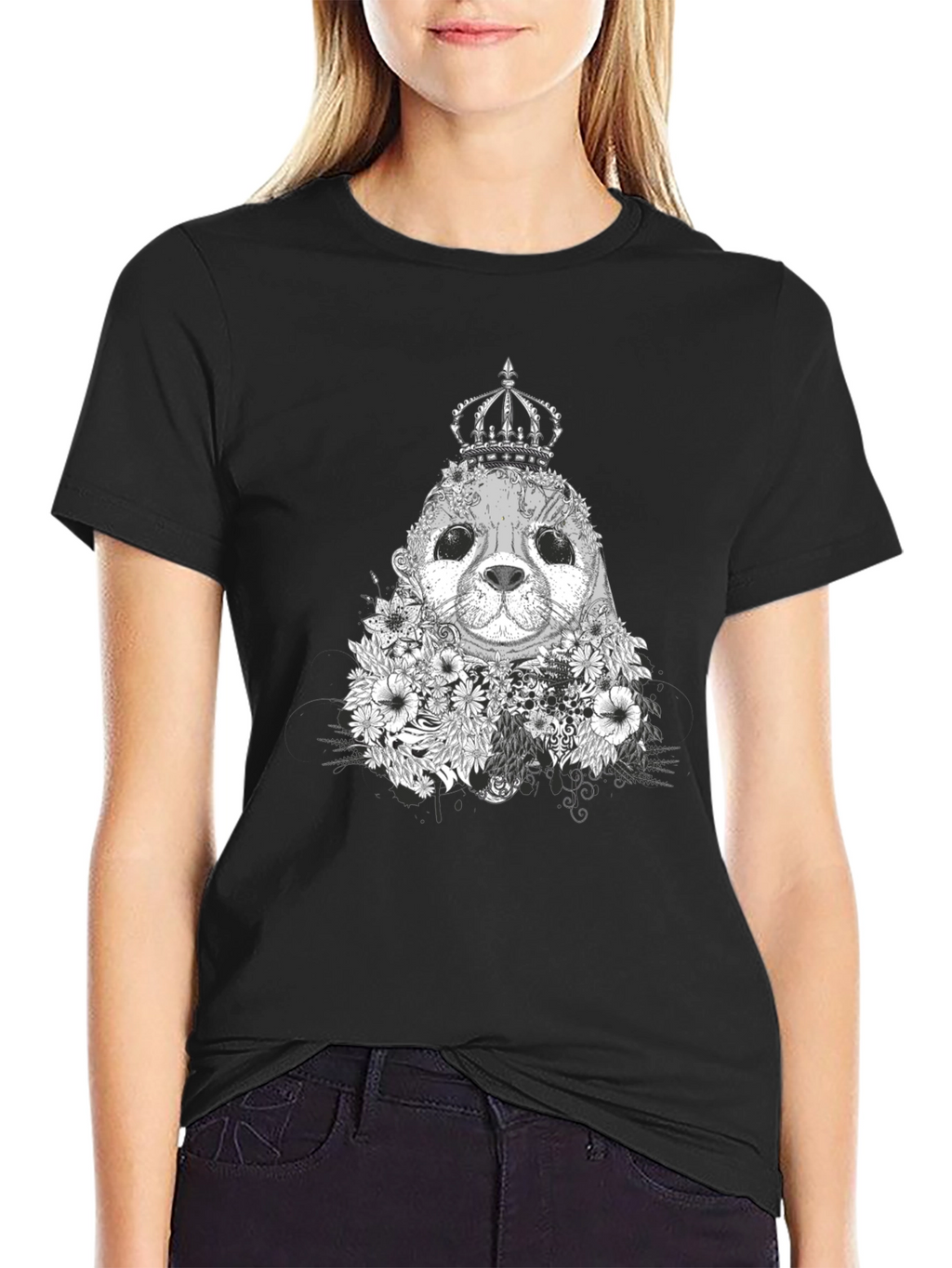 Seal King Floral T-Shirt - Black Graphic Tee