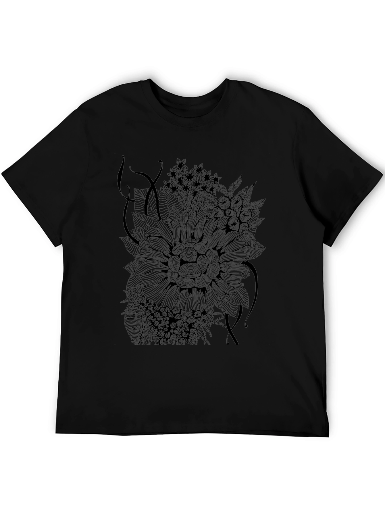 Black Floral Graphic Print Tee - Mens Casual Style