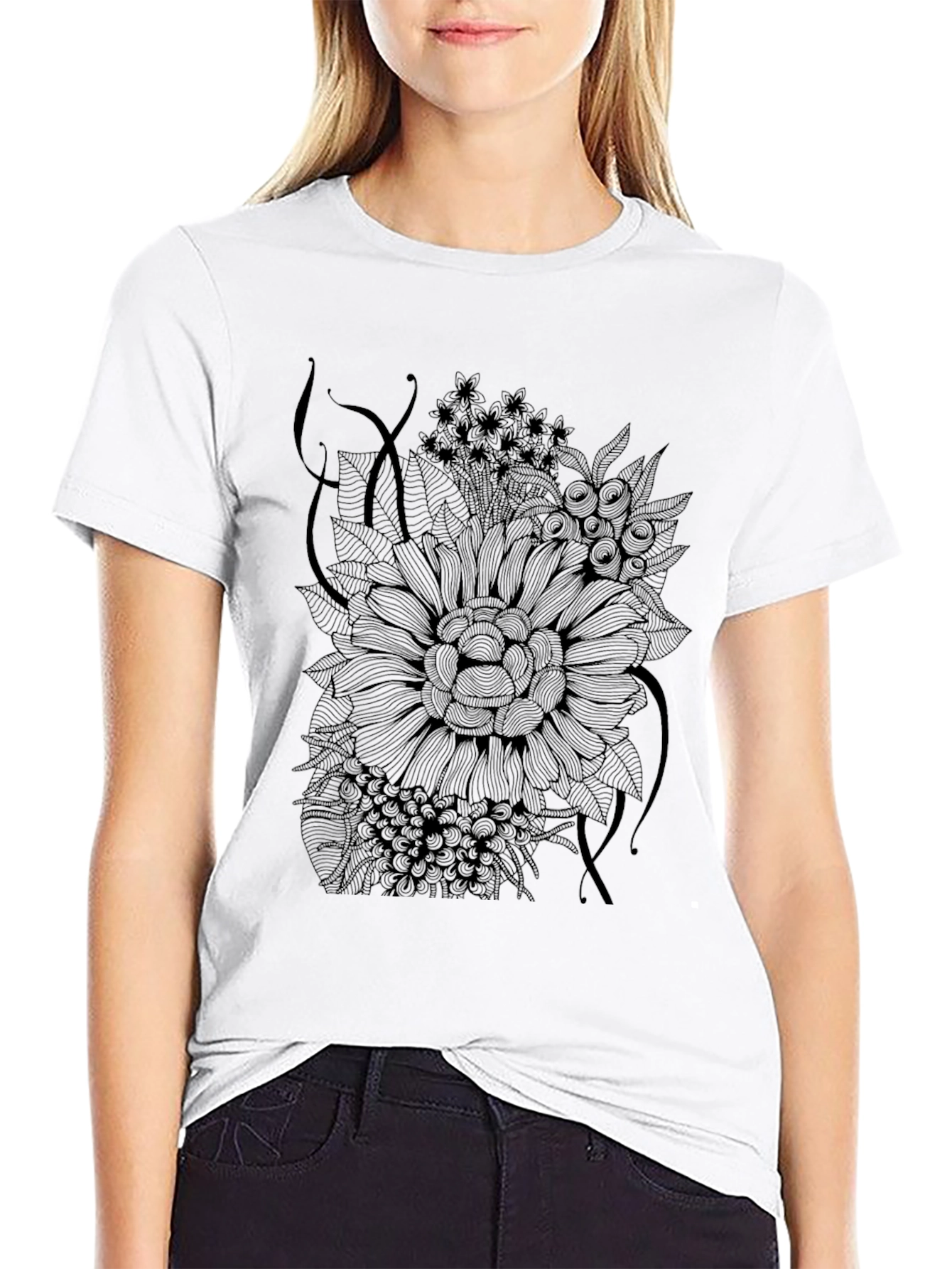 Black Floral Graphic Print Tee - Mens Casual Style