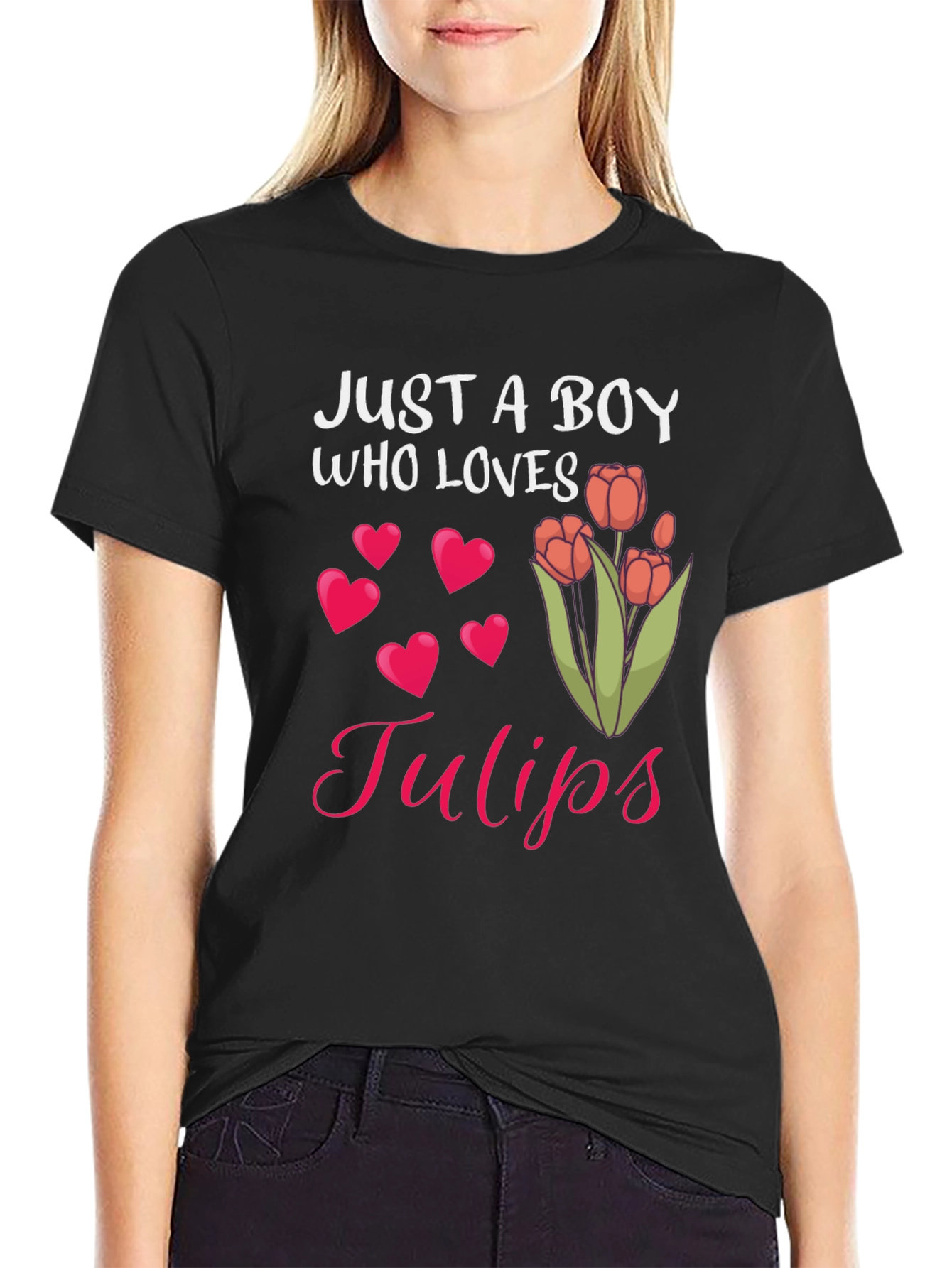 Just A Boy Who Loves Tulips Graphic T-Shirt