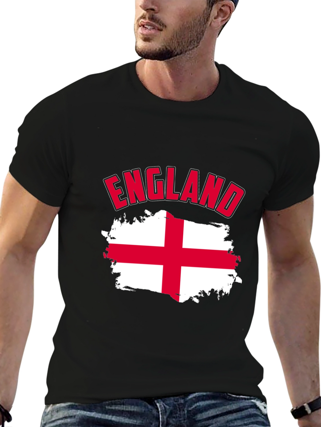 England Flag T-Shirt - Mens Black Cotton Tee