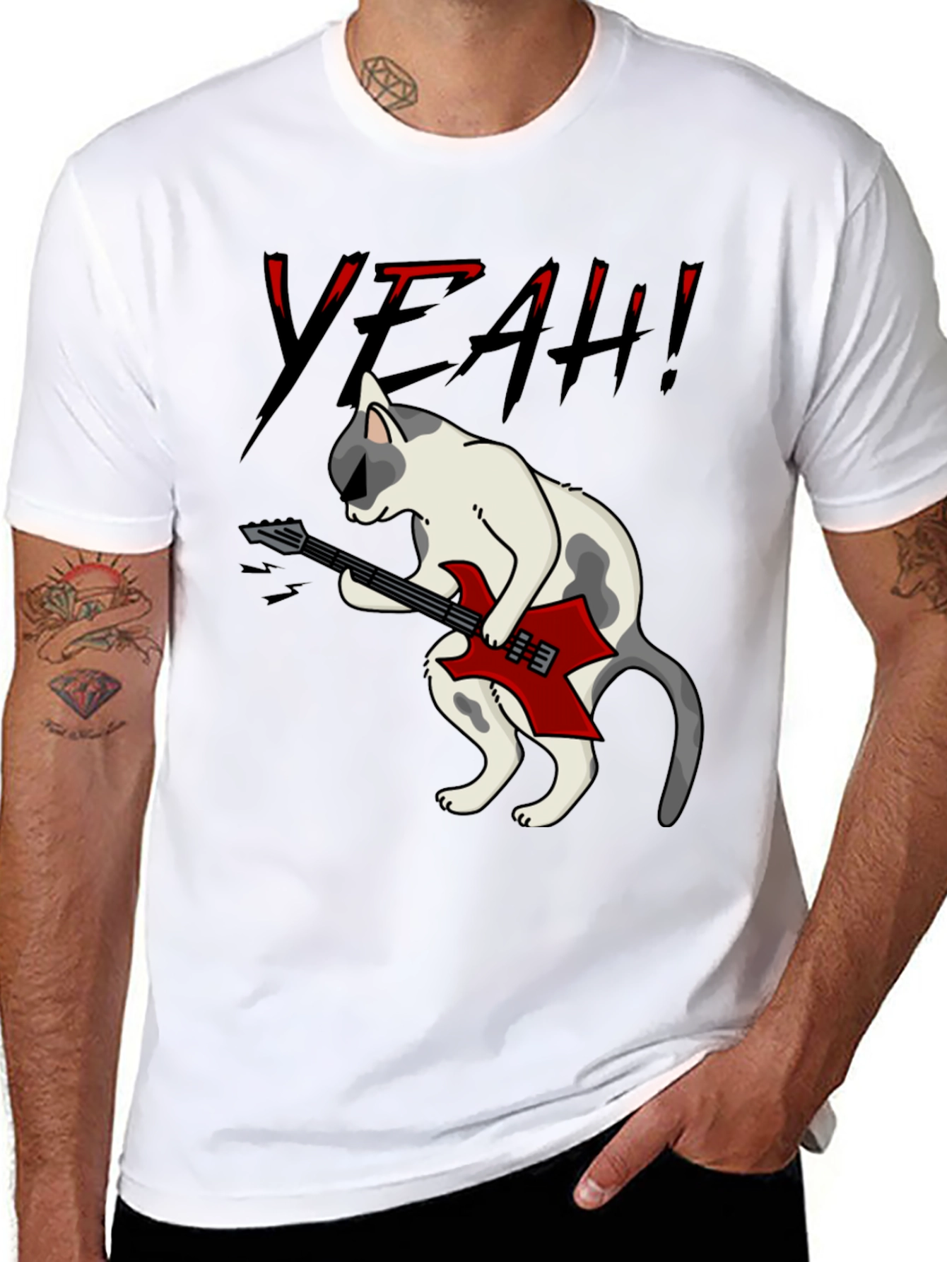 Rock Cat Graphic T-Shirt - Black Cotton Tee