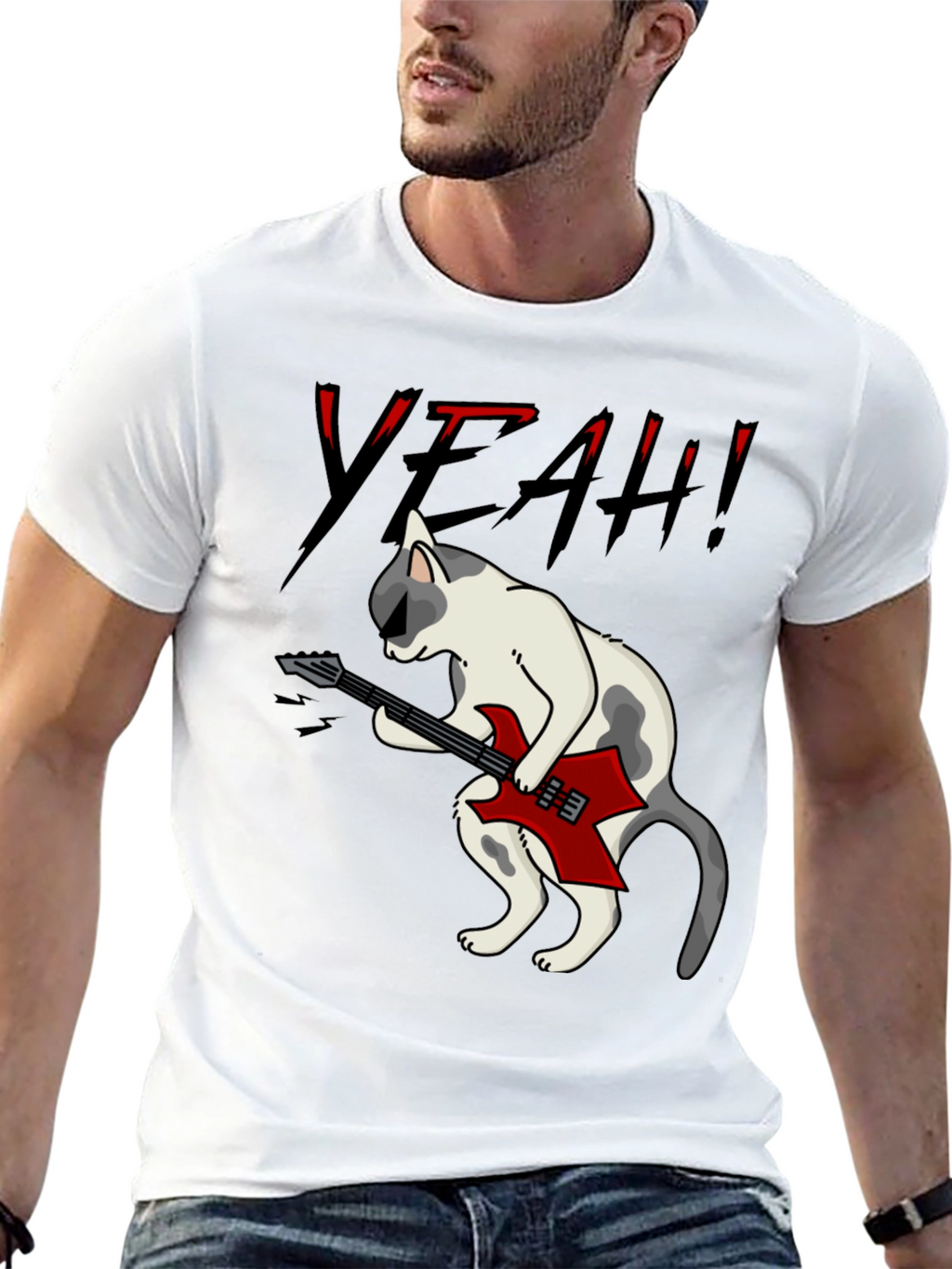 Rock Cat Graphic T-Shirt - Black Cotton Tee