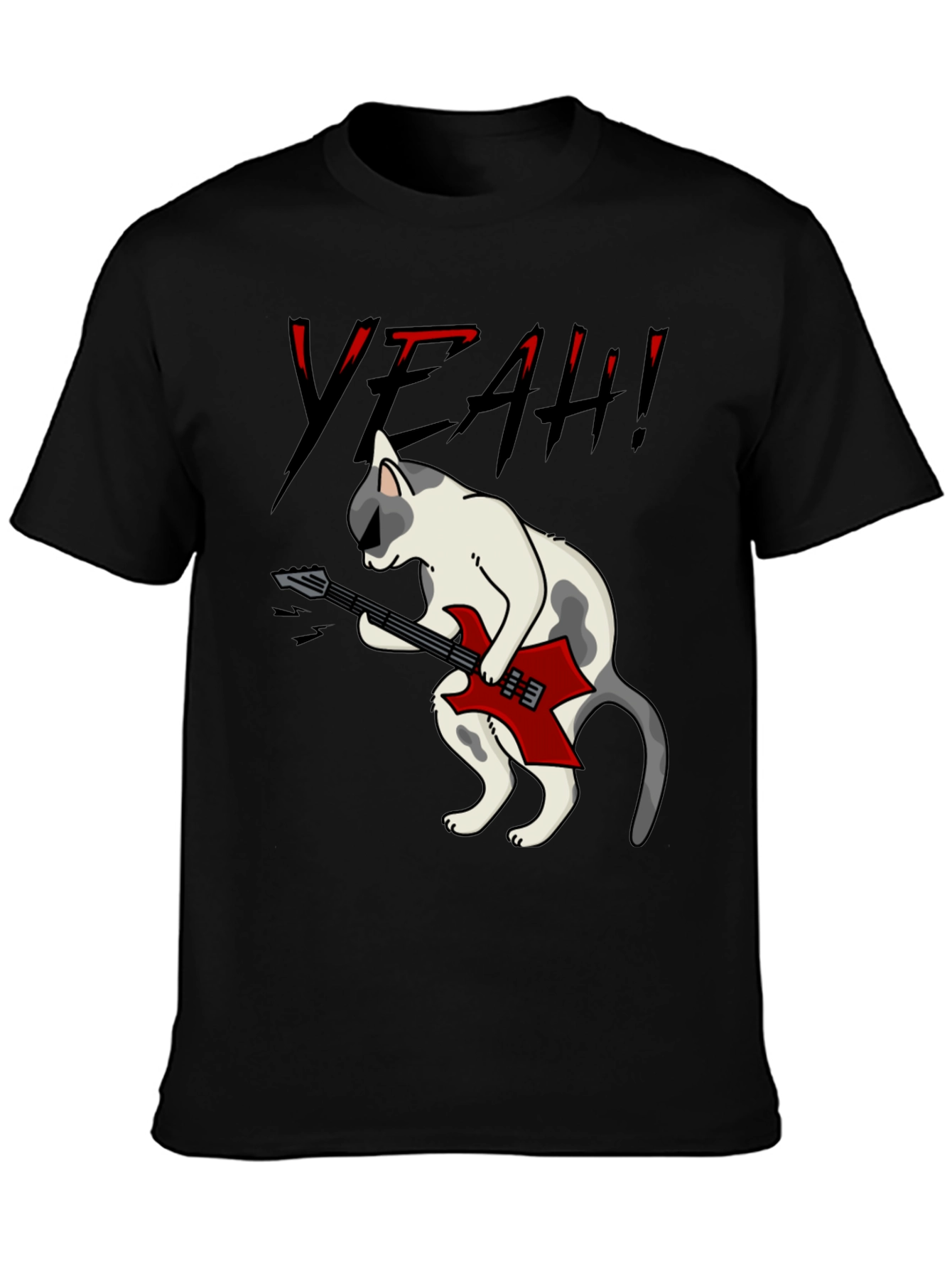 Rock Cat Graphic T-Shirt - Black Cotton Tee