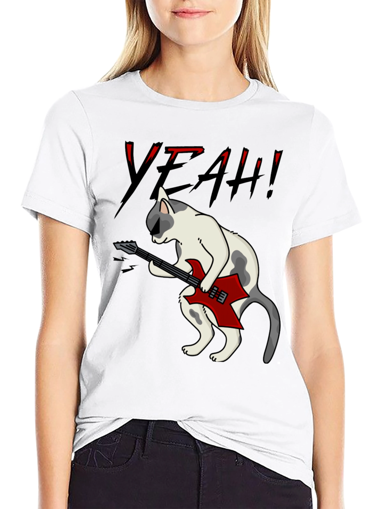 Rock Cat Graphic T-Shirt - Black Cotton Tee
