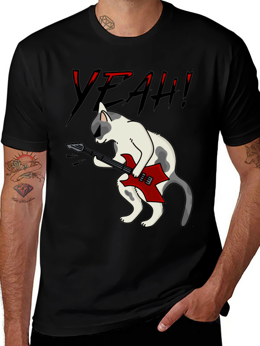 Rock Cat Graphic T-Shirt - Black Cotton Tee