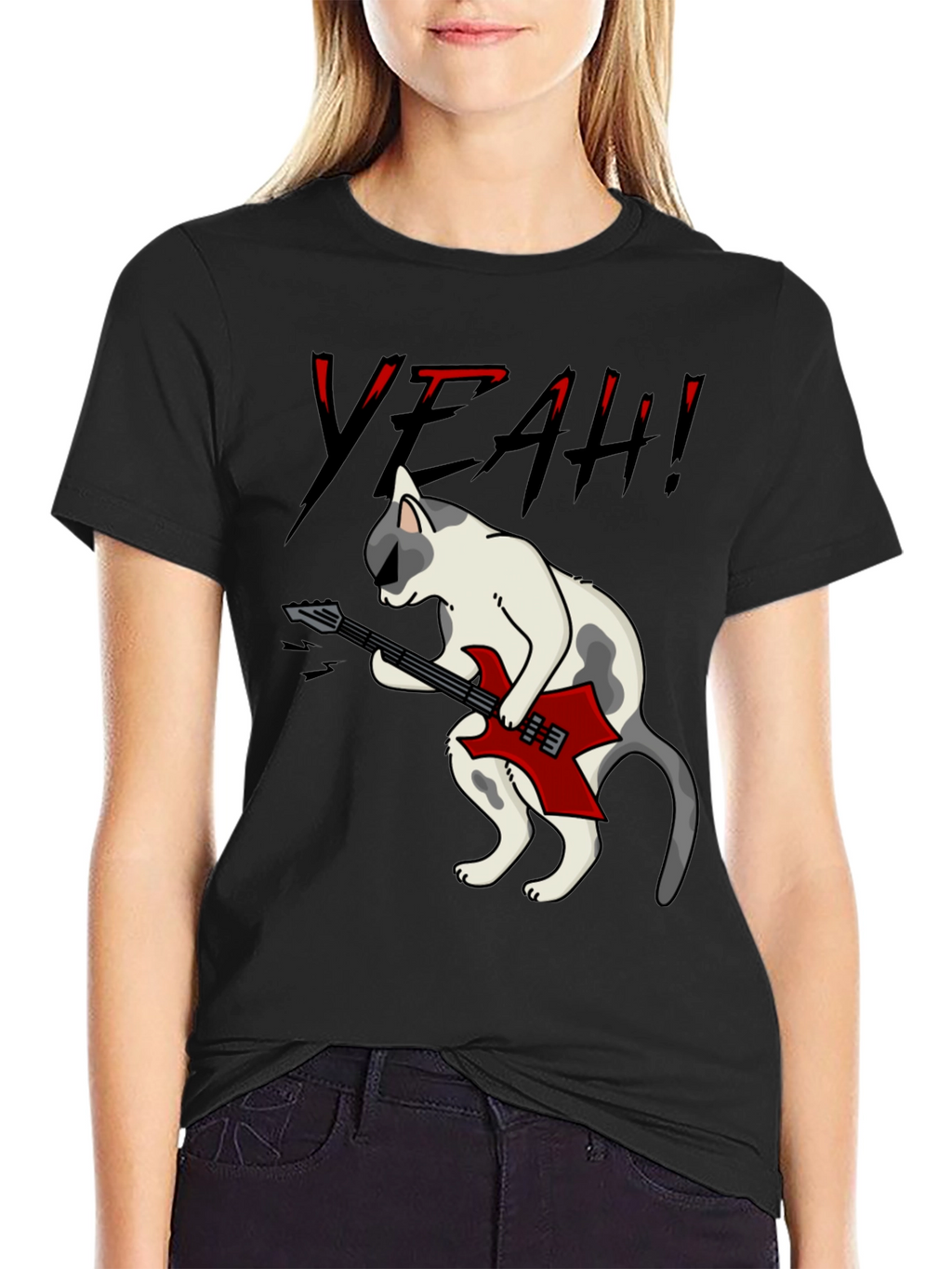 Rock Cat Graphic T-Shirt - Black Cotton Tee