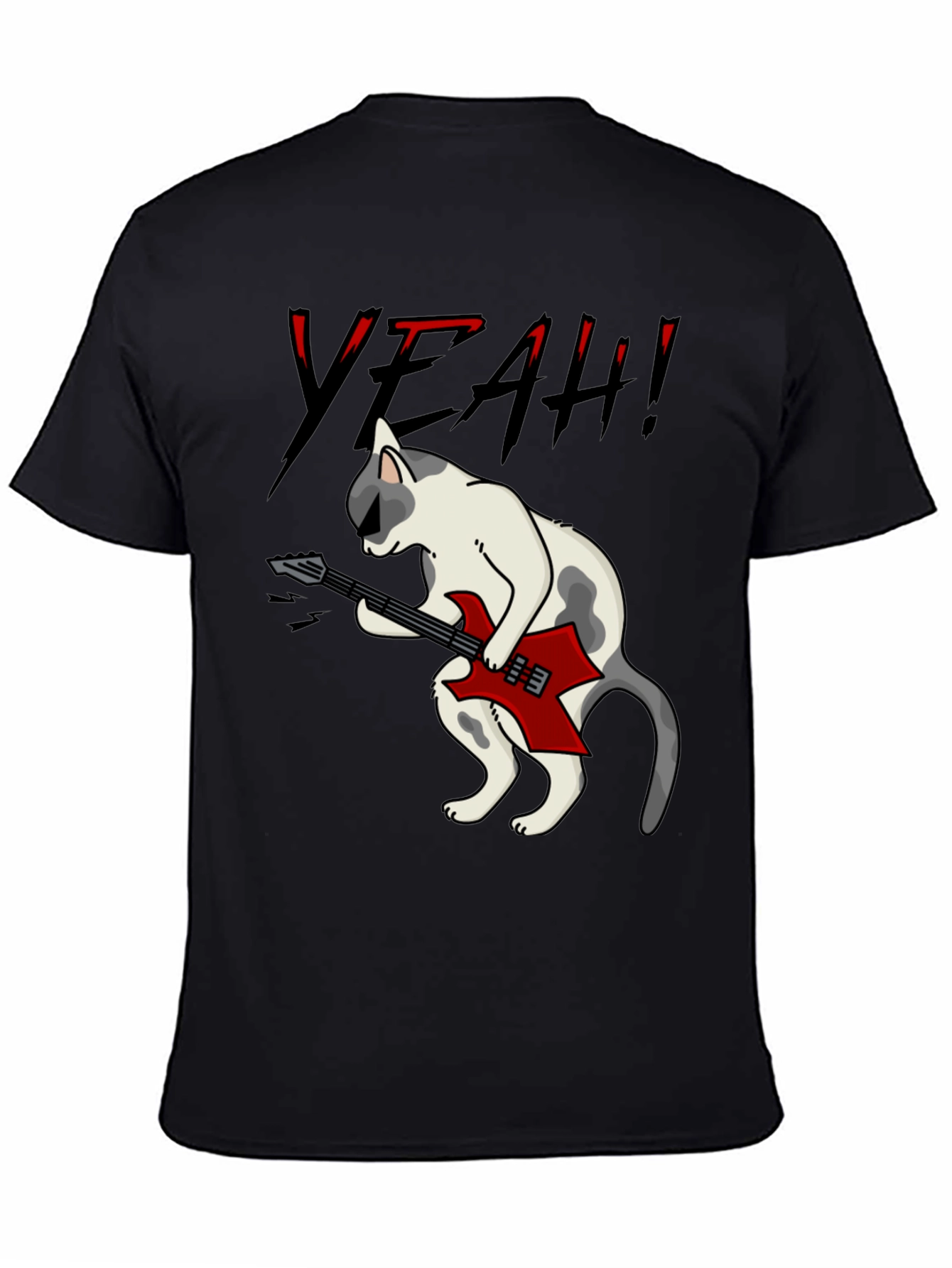 Rock Cat Graphic T-Shirt - Black Cotton Tee