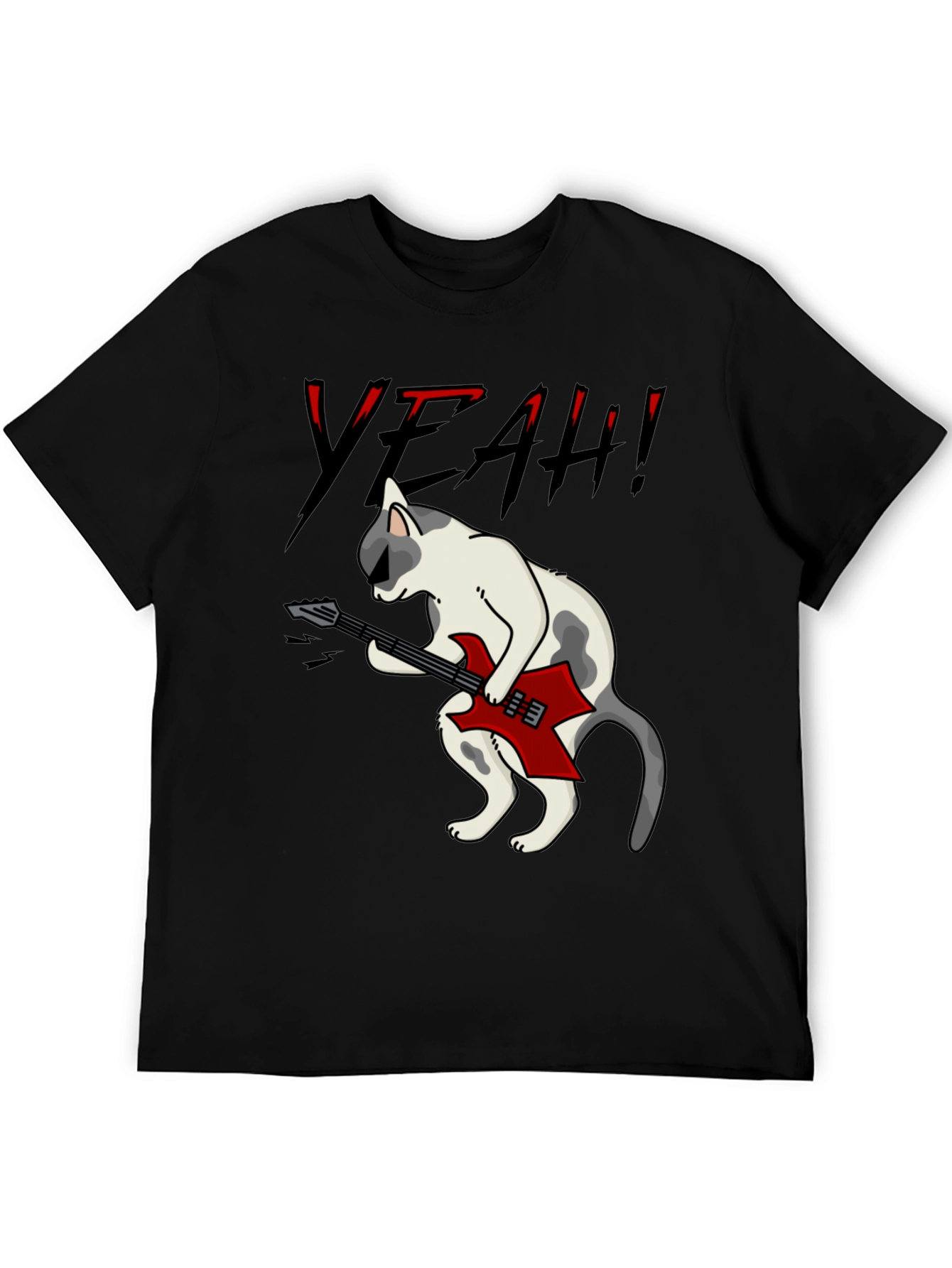 Rock Cat Graphic T-Shirt - Black Cotton Tee