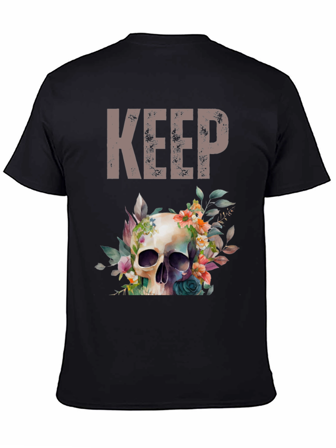 Floral Skull Graphic Tee - Keep Going