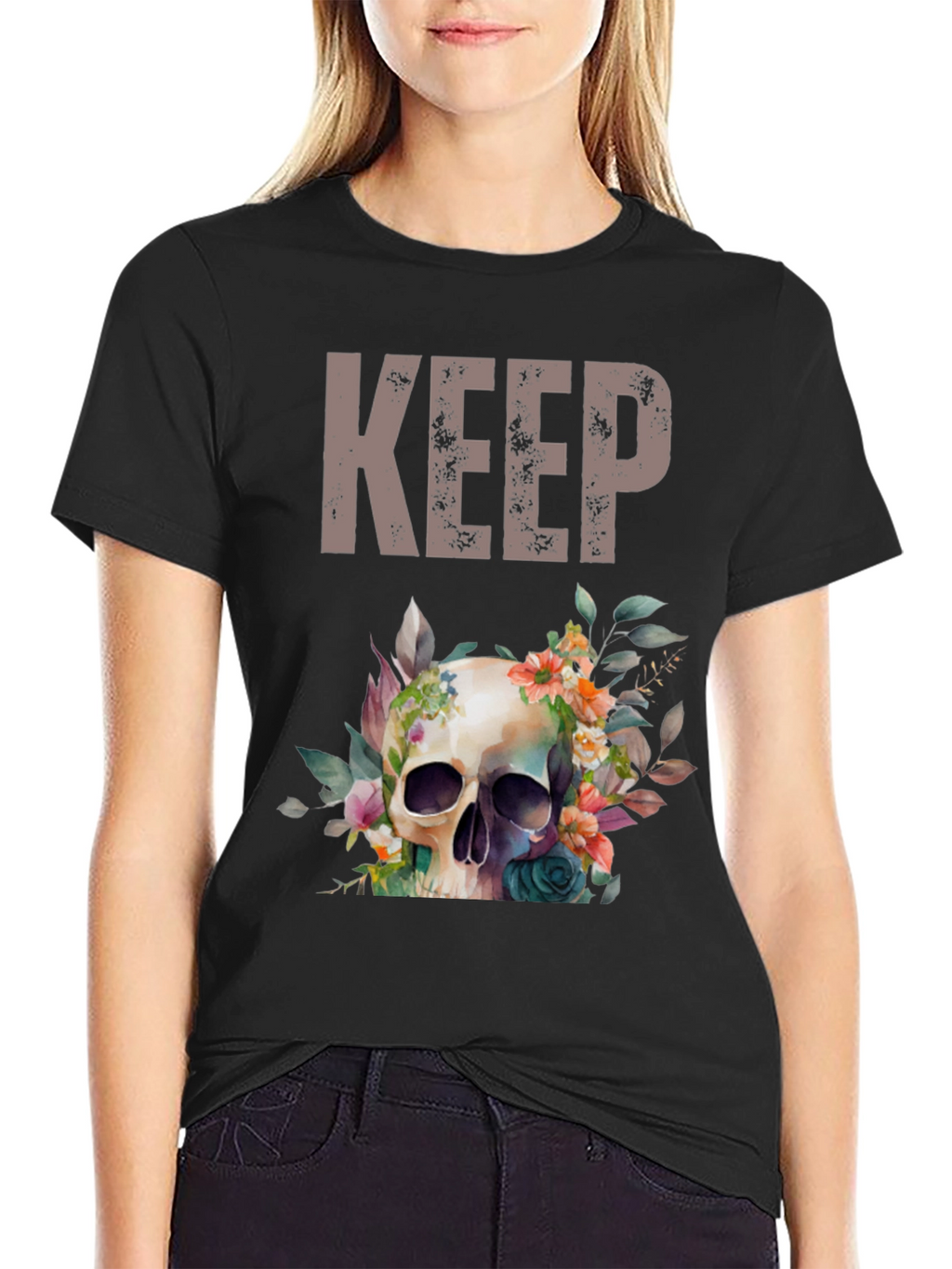 Floral Skull Graphic Tee - Keep Going